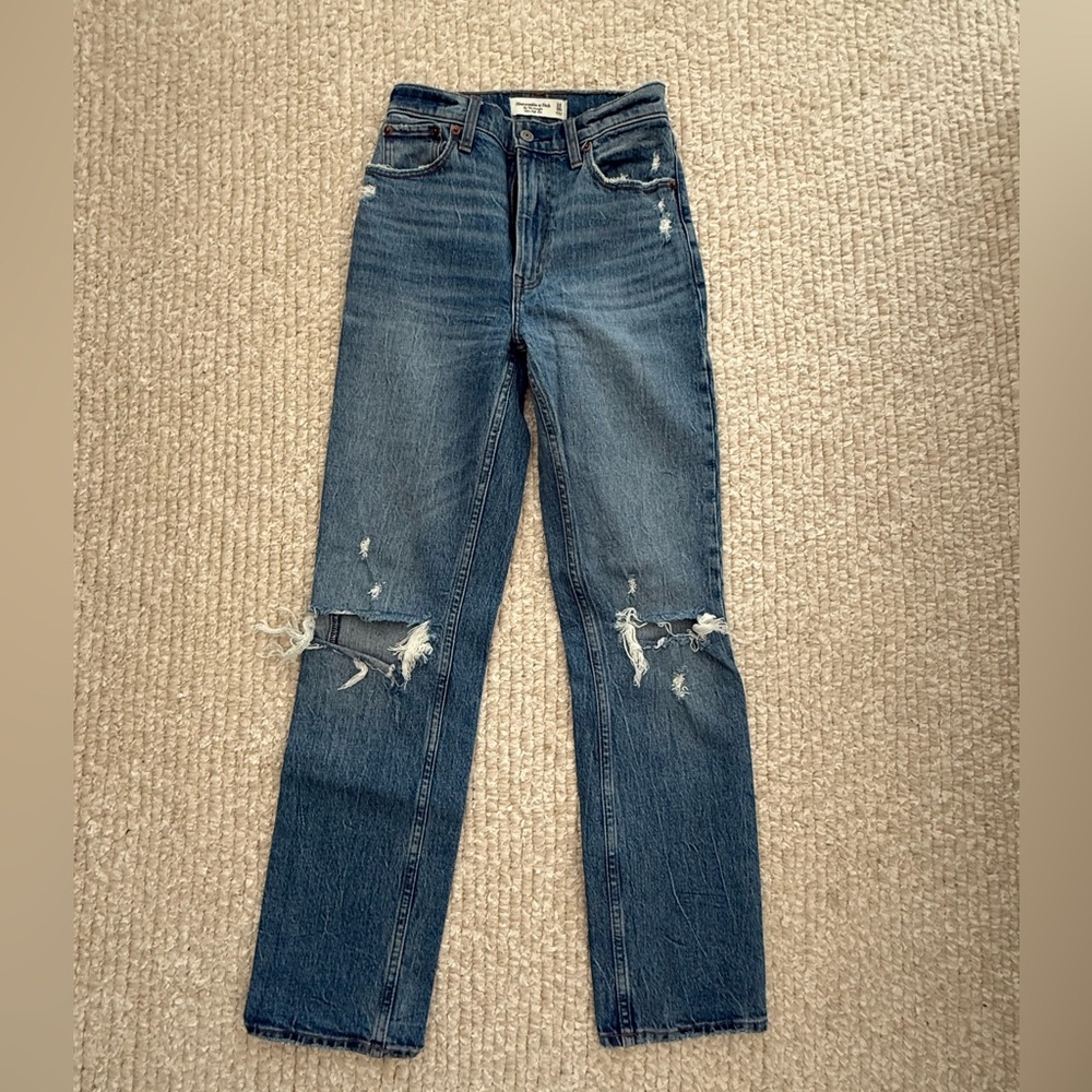 Abercrombie & Fitch Blue Distressed Straight Leg Jeans
